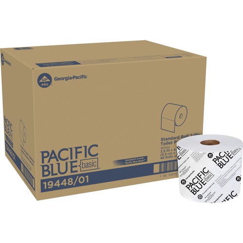 Pacific Blue Basic Standard Roll Bathroom Tissue, Restroom, 1,000 Sheets/Roll, 3.95" x 4.05", White, Septic Safe, 48/CT