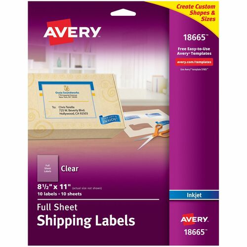 Avery Shipping Label, 8.5" x 11", Matte Clear Film, Permanent Adhesive, Inkjet Compatible, 10/PK