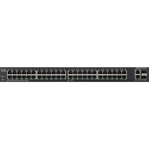 Cisco SG200-50 Gigabit Smart Switch - 50 Ports - Manageable - Gigabit Ethernet, Fast Ethernet - 10/100/1000Base-T - 2 Layer Supported - 2 SFP Slots - Desktop - Lifetime Limited Warranty