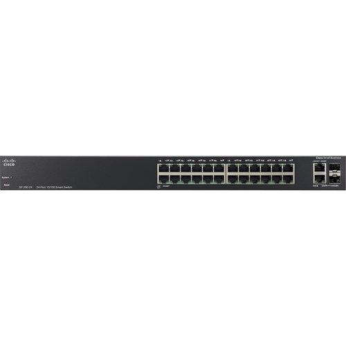 Cisco SF200-24 Smart Switch - 26 Ports - Manageable - Gigabit Ethernet, Fast Ethernet - 10/100/1000Base-T, 10/100Base-TX - 2 Layer Supported - 2 SFP Slots - Desktop - Lifetime Limited Warranty