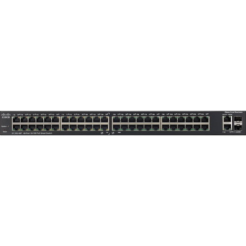 Cisco SF200-48P Smart Switch - 50 Ports - Manageable - Gigabit Ethernet, Fast Ethernet - 10/100/1000Base-T, 10/100Base-TX - 2 Layer Supported - 2 SFP Slots - PoE Ports - Desktop - Lifetime Limited Warranty