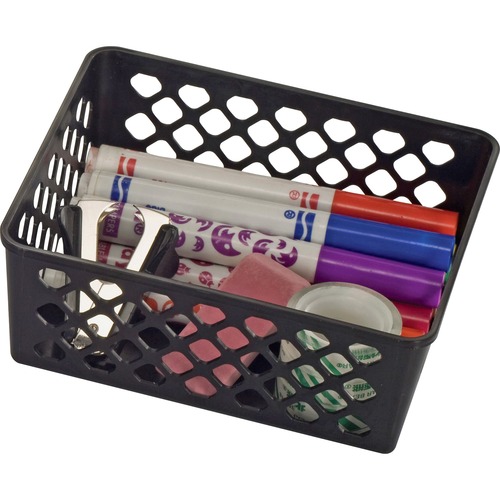 Officemate Storage Basket, 6.1" W x 5" D x 2.4" H, Black Plastic, Stackable, 30 Percent Post-Consumer Recycled, 3/PK
