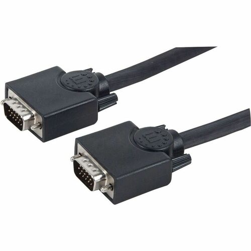 Manhattan SVGA HD15 Male to HD15 Female Monitor Cable, 50', Black - Fully shielded to reduce EMI interference for improved video transmission