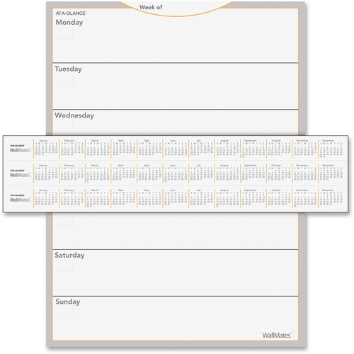 At-A-Glance WallMates Self-Adhesive Dry Erase Weekly Plan Surface - Weekly - 1 Week - 24" x 18" Sheet Size - White - Erasable, Self-adhesive, Adhesive Backing, Reference Calendar, Residue-free, Dry Erase Surface - 1 Each
