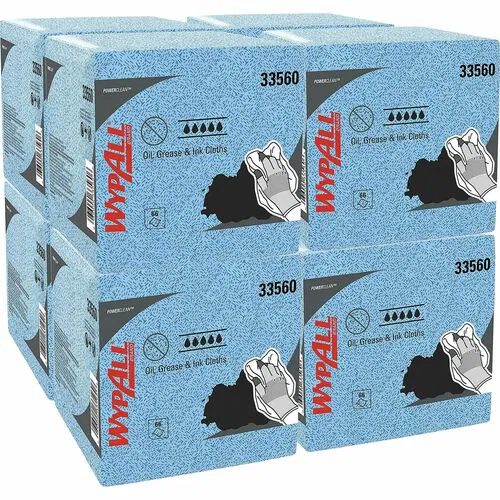 Wypall Cleaning Wipes, 12" W x 12.5" H, Heavy-Duty Absorbent, Lint-Free, Blue Polypropylene, 66/PK, 8/CT