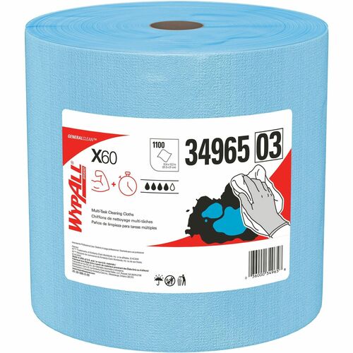 Wypall GeneralClean X60 Multi-Task Cleaning Cloth Jumbo Roll, 12.4" x 12.2", Lightweight Reinforced, Blue