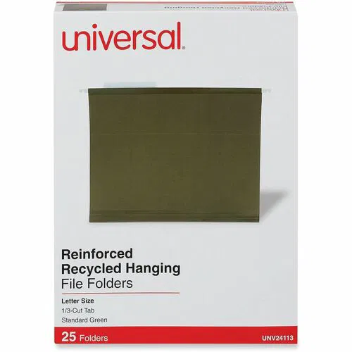 Universal 1/3 Tab Cut Letter Hanging Folder - 8 1/2" x 11" - Assorted Tab Position - 11 pt. - Stock - Standard Green - 25 Box