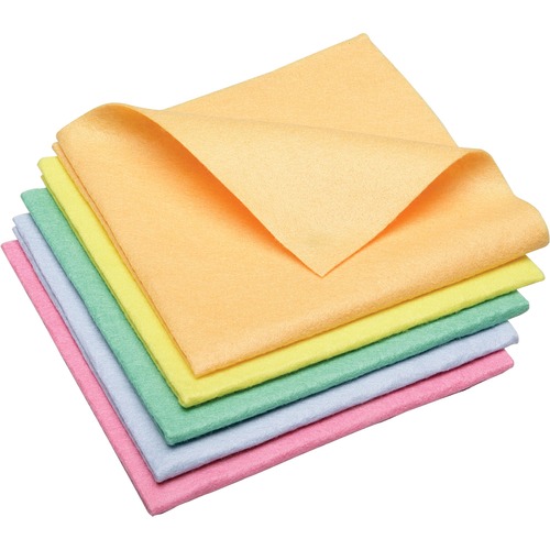 SKILCRAFT Synthetic Shammy Surface Cloths - 15" x 15" - Assorted, Yellow, Blue, Orange, Salmon - Cloth - Absorbent, Non-abrasive - 5 / Pack