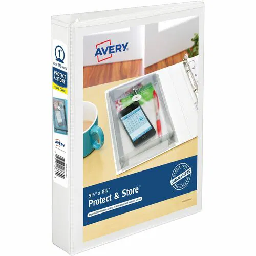 Avery Durable View Ring Binder, 1 in Round Rings, 175-Sheet Capacity, 5.5 in x 8.5 in, White Polypropylene