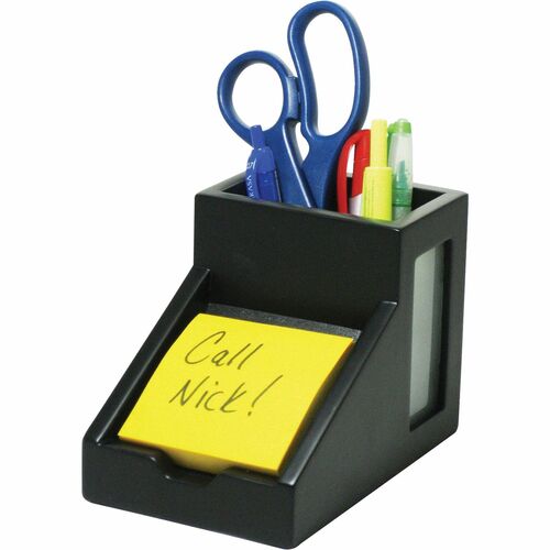 Victor Midnight Black Collection Wood Pencil Cup - 4.4" Height x 5.6" Width x 3.9" Depth - Wood, Glass - Black - 1 Each