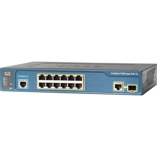 Cisco Catalyst 3560-12PC Layer 3 Switch - 12 Ports - Manageable - Gigabit Ethernet, Fast Ethernet - 10/100/1000Base-T, 10/100Base-TX - Refurbished - 3 Layer Supported - 1 SFP Slots - PoE Ports - 1U High - Rack-mountable