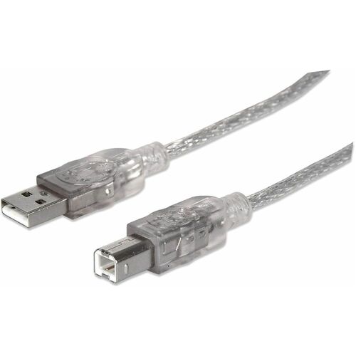Manhattan Hi-Speed USB 2.0 A Male to B Male Device Cable, 16', Translucent Silver - Hi-Speed USB 2.0 for ultra-fast data transfer rates with zero data degradation