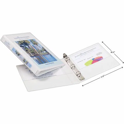 Avery Ring Binder, Durable View, Mini 1/2 in Capacity, 5.5 in x 8.5 in Statement, 100-Sheet, White Polypropylene, 3-Ring, 2 Internal Pockets