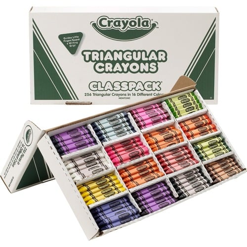 Crayola Crayons, Classpack, 256/Box, Triangular Anti-Roll Barrel, Non-Toxic, Multicolor, Reusable Tray