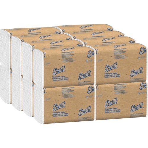 Scott Essential Paper Towels, Single-Fold, Single-Ply, 9.3" x 10.5", White, 250/PK, 16/CT