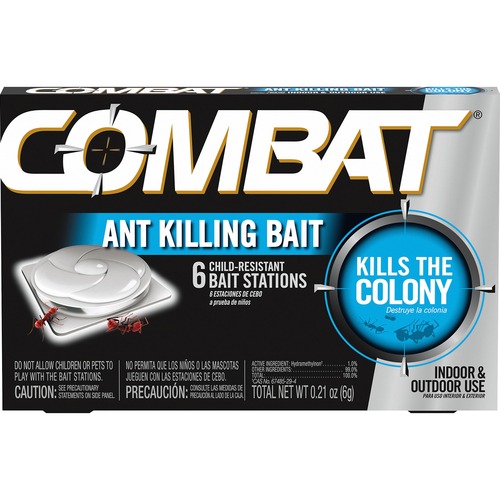 Combat Ant Bait Stations Insecticide, Home use, Child-Resistant, Unscented, 0.21 oz, Black/Silver, 6/BOX