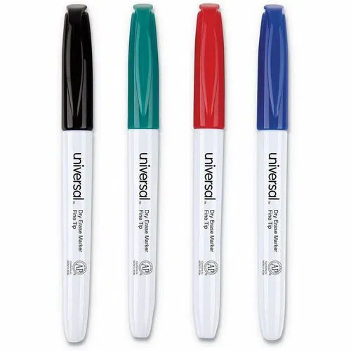 Universal Dry Erase Marker, Pen-Style, Fine Bullet Tip, Assorted Colors, 4/Set