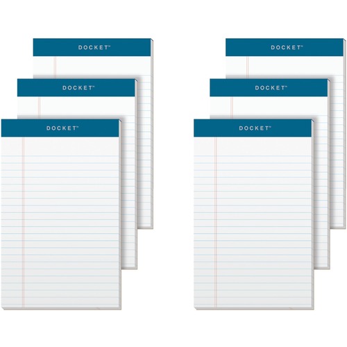 TOPS Notepad, Docket, Narrow-Ruled Jr Legal, 5" x 8", 50 Sheets, 16 lb, Perforated, White, 6/PK