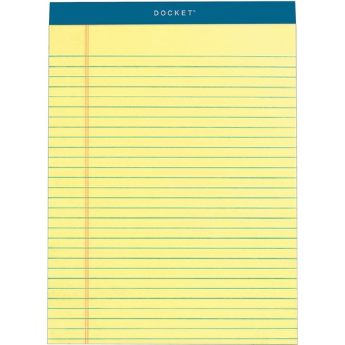 TOPS Docket Legal Pad, 8.5" x 11.75", 50 Sheets, 16 lb, Canary, Perforated Top-Bound, Double-Stitched, Bleed-Resistant, Chipboard Backing, 6/PK