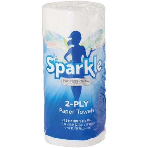 Sparkle Professional Series Paper Towel Roll, 2-Ply, 8.8" x 11", 70 Sheets/Roll, White, Perforated, Individually Wrapped