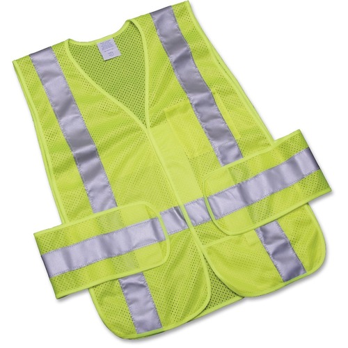SKILCRAFT 360-degree Visibility Safety Vest - Reflective Strip, Washable, Breathable, Lightweight, Hook & Loop Closure - Universal Size - Polyester Mesh - Lime, Lime Silver - 1 Each
