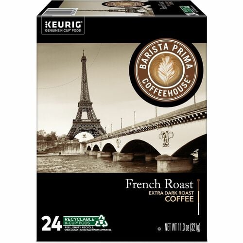 Barista Prima Coffeehouse, K-Cup Coffee Pods, French Roast, Arabica, Caffeinated, Kosher, for Keurig Brewer, 24/PK