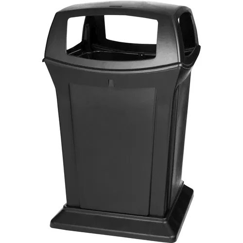 Rubbermaid Commercial Waste Container, Ranger, 45 gal, Rectangular, Hinged Lid, 24.9" x 24.9" x 41.5", Black