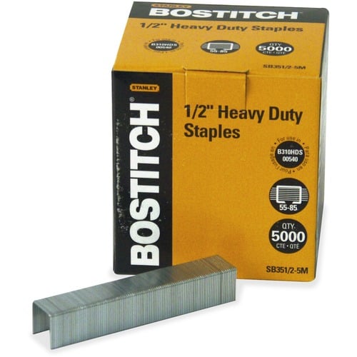 Bostitch 1/2" Heavy Duty Staples 5000 - Heavy Duty - 1/2" Leg - 1/2" Crown - Holds 85 Sheet(s) - Heavy Duty, Chisel Point - Silver - High Carbon Steel - 5000/Box - 1 Each