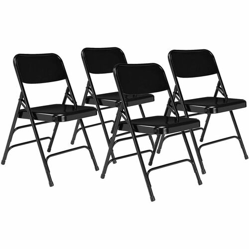 National Public Seating 300 Series All-Steel Folding Chair - Powder Coated Frame Color - Tubular Steel Frame Material - Four-legged Base - Black - Steel, Polypropylene - 4 / Carton