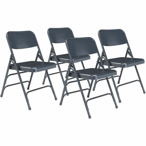 National Public Seating 300 Series All-Steel Folding Chair - Powder Coated Frame Color - Tubular Steel Frame Material - Four-legged Base - Blue - Steel, Polypropylene - 4 / Carton