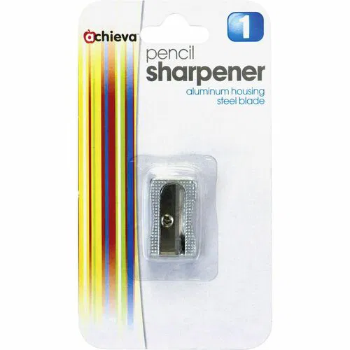 Officemate Manual Pencil Sharpener, Achieva, 0.4" W x 1" D x 0.6" H, Aluminum Housing, Honed Blade, Silver