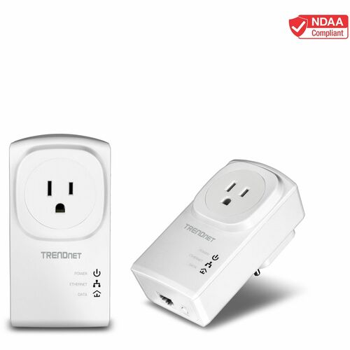 TRENDnet Powerline 500 AV Nano Adapter Kit With Built-In Outlet, Power Outlet Pass-Through, Includes 2 x TPL-407E Adapters, Plug & Play, Ideal For Smart TVs, Gaming, White, TPL-407E2K - 500 AV Compact Powerline Adapter Kit /w Pass Through