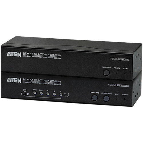 ATEN USB Dual View KVM Extender with Deskew-TAA Compliant - 1 Computer(s) - 1 Local User(s) - 1 Remote User(s) - 984.25 ft Range - WUXGA - 1920 x 1200 Maximum Video Resolution - 4 x Network (RJ-45) - 4 x USB - 5 x VGA - Proprietary Interface - 5.3 V DC In