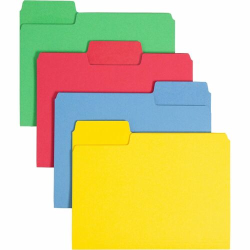 Smead SuperTab 1/3 Tab Cut Letter Recycled Top Tab File Folder - 8 1/2" x 11" - Top Tab Location - Assorted Tab Position - 11 pt. - 1 Plys - Blue, Red, Green, Yellow - Durable - 10% Paper Recycled - 24 / Pack