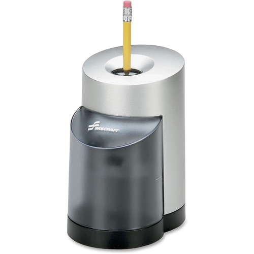 SKILCRAFT Electric Pencil Sharpener - Desktop - Helical - 3.8" Height x 5.8" Width - Plastic - Black, Silver - 1 Each
