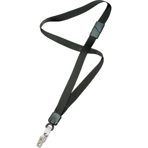 SKILCRAFT Bulldog Clip Deluxe Neck Lanyard - 1 Dozen - 36" Height x 0.8" Width x 36" Length - Black - Nylon, Plastic