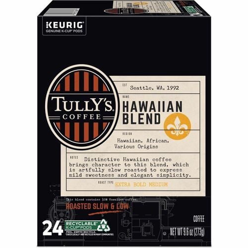 Tully's Coffee, Hawaiian Blend Medium Roast K-Cup Pods, for Keurig K-Cup Brewers, 24/PK
