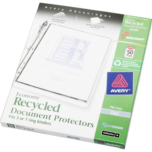SKILCRAFT Economy Weight Sheet Protector - For Letter 8 1/2" x 11" Sheet - 7 x Holes - Ring Binder - Transparent - Plastic - 50 / Box