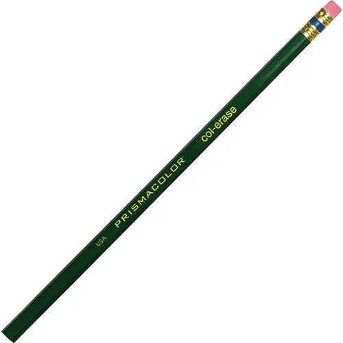 Prismacolor Colored Pencil, Col-Erase, Medium Green Lead, Green Barrel, Erasable, Break-Resistant, Non-Toxic, 12/PK