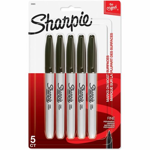 Sharpie Permanent Marker, Fine Point, Alcohol-Based Black Ink, Quick-Drying, Waterproof, Non-Toxic, 5/PK