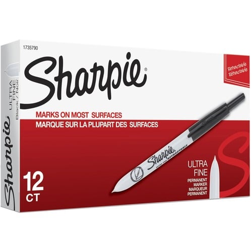 Sharpie Retractable Ultra Fine Point Permanent Marker - Ultra Fine Marker Point - Retractable - Black Ink - 1 Dozen