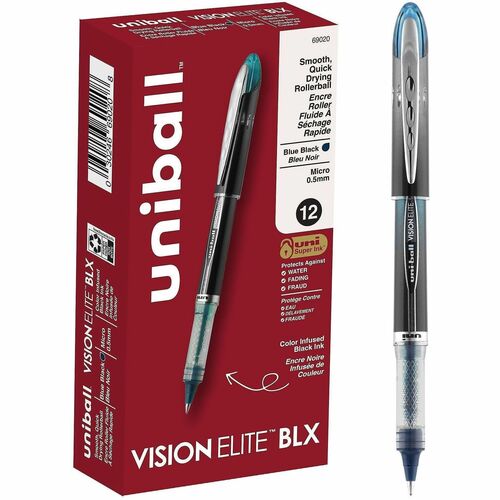 Uni-Ball Rollerball Pen, Vision Elite BLX, 0.5 mm Micro Tip, Black/Blue Pigment Ink, Fraud-Resistant, Airplane-Safe