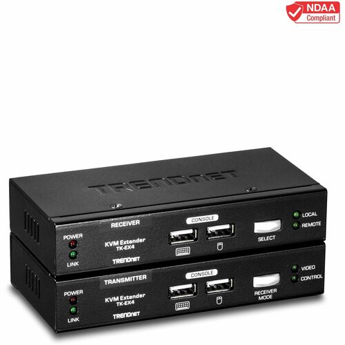 TRENDnet KVM Extension Kit, Extend Keyboard/Video/Mouse Controls, up to 100 Meters (328 ft.), Hot-Keys, Transmitter, Receiver, PS/2, VGA, TK-EX4 - USB KVM Extension Kit