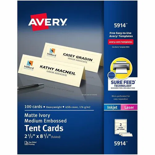 Avery, Tent Cards, Embossed Ivory, Letter 8.5" x 11", Heavyweight, Pre-Scored, Micro-Perforated, 100/PK