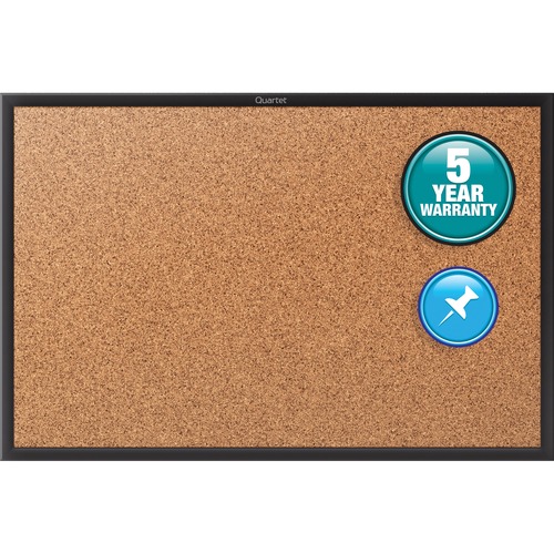 Quartet Classic Series Bulletin Board - 48" Board Height x 72" Board Width - Brown Natural Cork Surface - Self-healing, Durable, Sturdy - Black Aluminum Frame - 1 Each