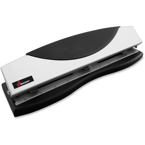 SKILCRAFT Chip Tray Light-duty Metal 3-Hole Punch - 3 Punch Head(s) - 15 Sheet - 9/32" Punch Size - Metallic, Metallic