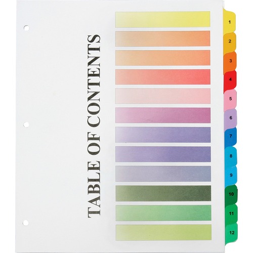 SKILCRAFT 3HP Printable Table of Contents Sheets - 12 x Divider(s) - Printed Tab(s) - Digit - 1-12 - Letter - 8.50" Width x 11" Length - 3 Hole Punched - Paper Divider - Assorted Paper Tab(s) - 1 / Set