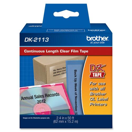 Brother DK2113 - Clear Continuous Length Film Tape - 2.44" Width x 50 ft Length - Direct Thermal - Clear - 1 / Roll