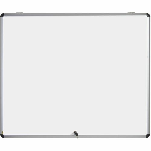 MasterVision Combination Board, Indoor, SlimLine, 35.6" W x 0.7" D x 43" H, Black Lacquered Steel Surface, Aluminum Frame, Locking Acrylic Door