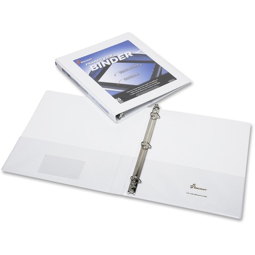 SKILCRAFT D-ring Frame View Binder - 1/2" Binder Capacity - Letter - 8 1/2" x 11" Sheet Size - 3 x D-Ring Fastener(s) - Internal Pocket(s) - White - Recycled - Business Card Holder, Clear Overlay, Spine Label - 1 Each